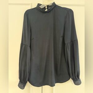 Elegant Navy Blue Women's Satin Top